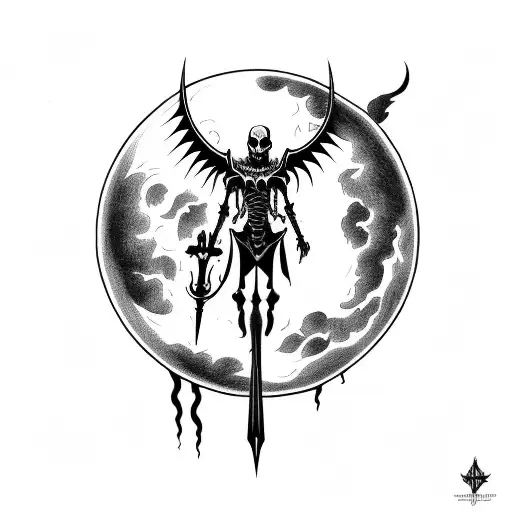 death walking grimly with his sickle illuminated by the full moon tattoo design idea