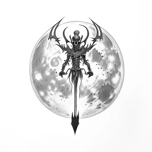 death walking grimly with his sickle illuminated by the full moon tattoo design idea