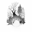 forest surrealist tattoo design idea