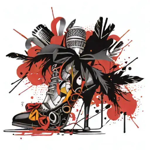 Microphone, quill, tie, high heels, tattoo design idea
