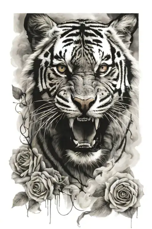 Create me a tattoo image of tiger eyes not tiger, some clouds,rose for my forearm  tattoo design idea