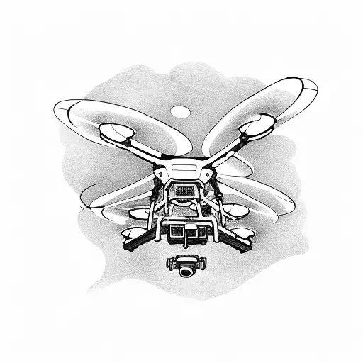 A humanitarian aid worker using a drone to deliver supplies in a disaster-stricken area tattoo design idea