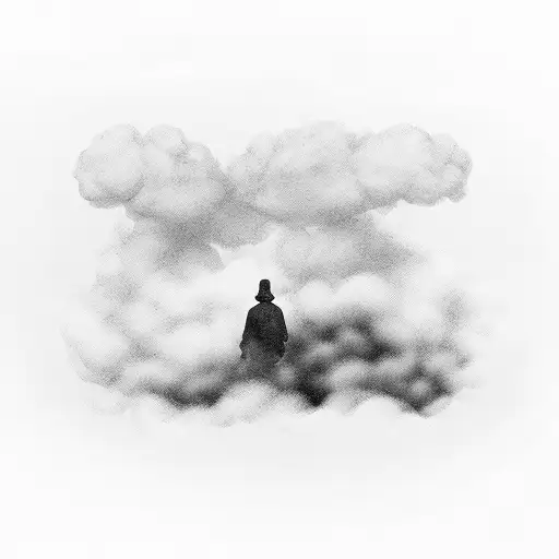 Rescuer silhouette emerging from a cloud of smoke tattoo design idea