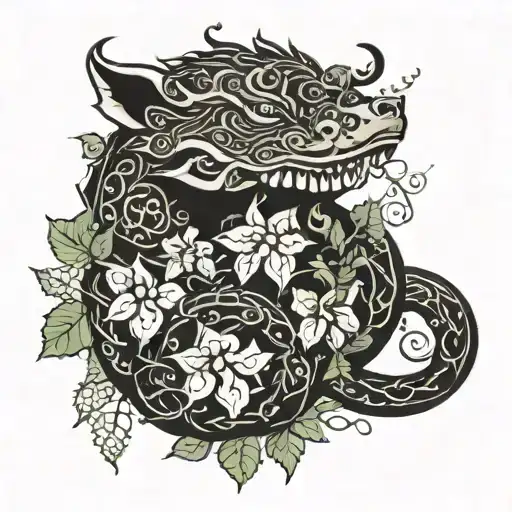 Minimalist Oroboros covered in ivy vines wrapping it tattoo design idea