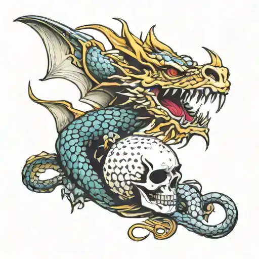 skulls golf ball dragon tattoo design idea