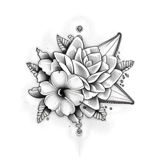 tropical flower, sea shore, sunset, lighthouse tattoo design idea