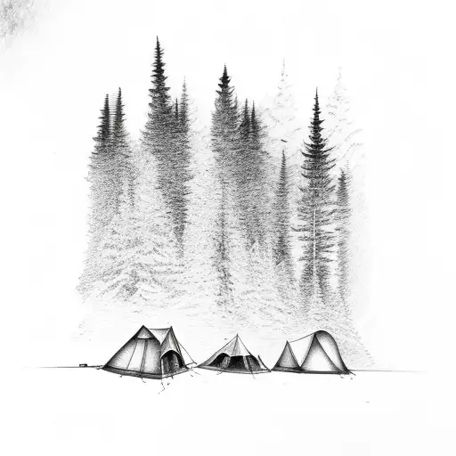 Camping mountains fire tattoo design idea