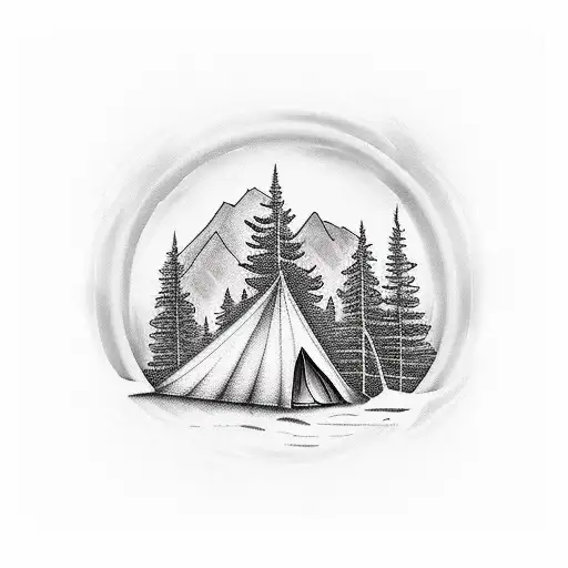 Camping mountains fire tattoo design idea