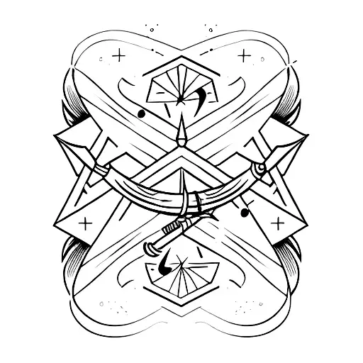 a Sagittarius arrow and bow, fine line, mixing fire element tattoo design idea
