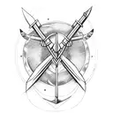 a Sagittarius arrow and bow, fine line, mixing fire element tattoo design idea
