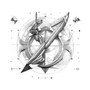 a Sagittarius arrow and bow, fine line, mixing fire element tattoo design idea