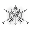 a Sagittarius arrow and bow, fine line, mixing fire element tattoo design idea