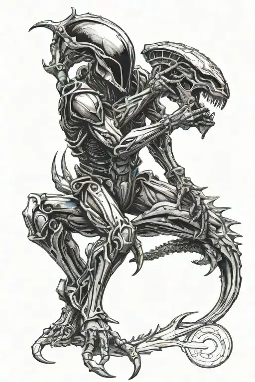 Xenomorph fighting Spartan warrior tattoo design idea
