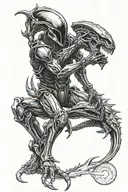 Xenomorph fighting Spartan warrior tattoo design idea
