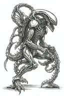 Xenomorph fighting Spartan warrior tattoo design idea
