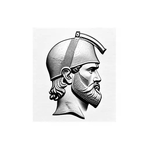 sideview of a statue of a stoic bearded roman soldier tattoo design idea