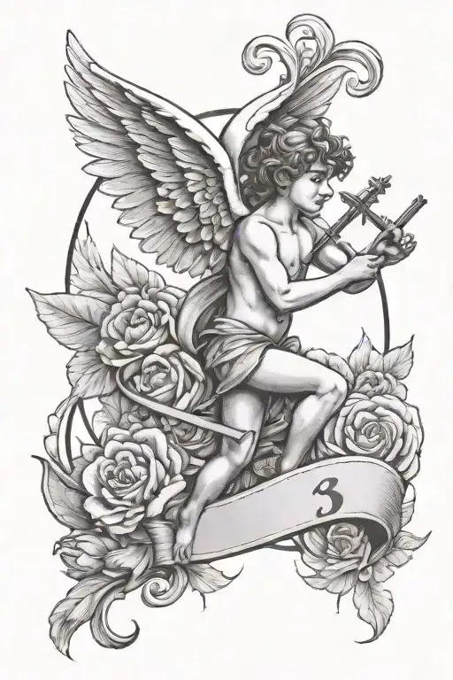 a number 13 with a cupid  tattoo design idea