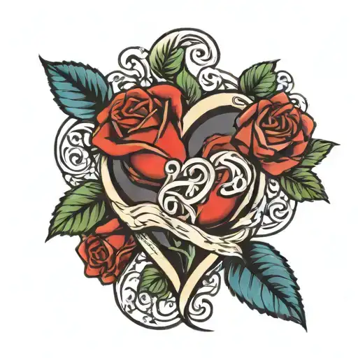 zea, roses intertwined, heart broken heart tattoo design idea