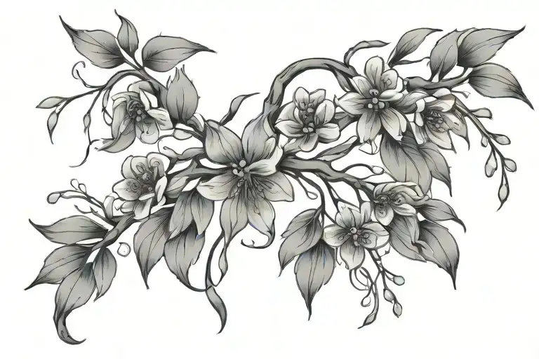 Weeping willow branch, infinity sign, forget me not flowers tattoo design idea