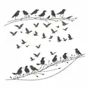 13 small blackbirds in a line on a forearm flying away on the horizon tattoo design idea