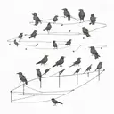 13 small blackbirds in a line on a forearm flying away on the horizon tattoo design idea