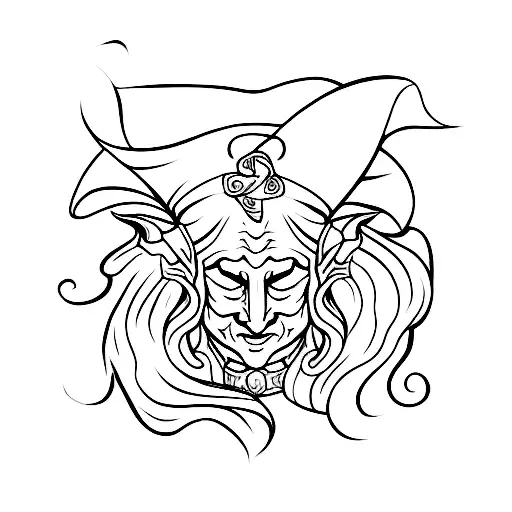 jester linework tattoo design idea