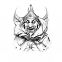 jester in hatching medieval style tattoo design idea