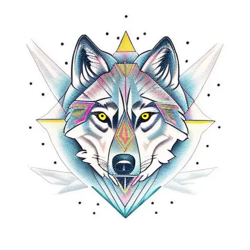 Villalobos in vertical with on the right side having a half of a wolf face  tattoo design idea