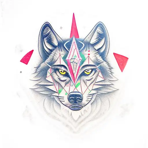 Villalobos in vertical with on the right side having a half of a wolf face  tattoo design idea