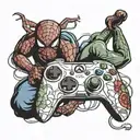 spider-man playing xbox controller tattoo design idea