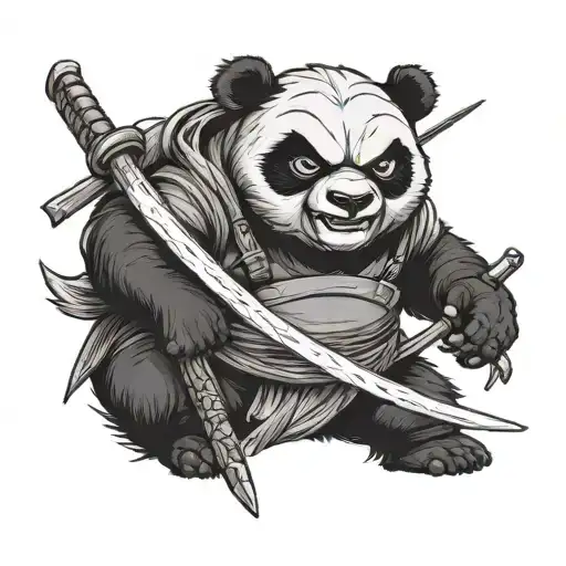 angry ninja panda holding katana tattoo design idea