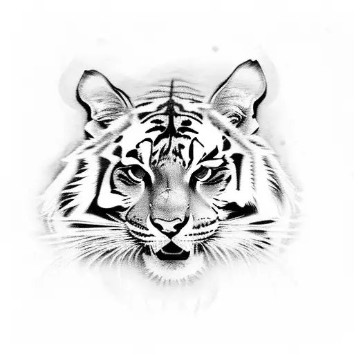 prowling Tiger with flowers tattoo design idea