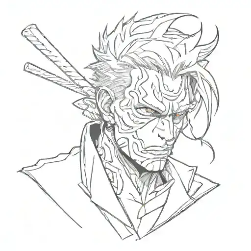 A sketch tattoo of a villainous character from JJK (Jujutsu Kaisen) tattoo design idea