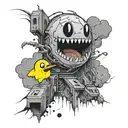 pacman chasing a ghost tattoo design idea