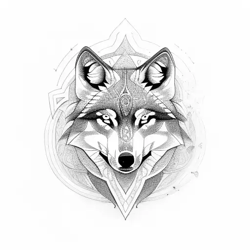symmetrical wolf woth rose on the middle tattoo design idea