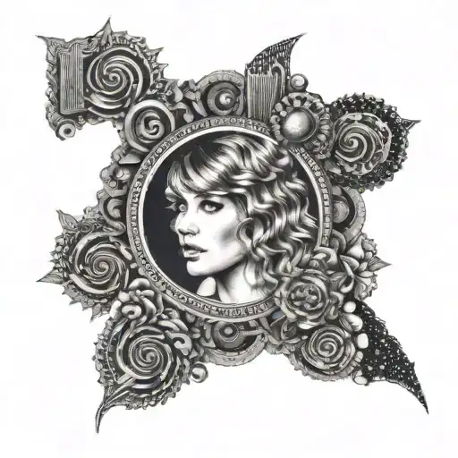 A stylized image of Taylor Swift's iconic album covers tattoo design idea