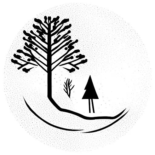 A lone forest at night moon with a single man  tattoo design idea