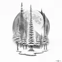 A lone forest at night moon with a single man  tattoo design idea