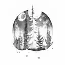 A lone forest at night moon with a single man  tattoo design idea