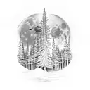 A lone forest at night moon with a single man  tattoo design idea
