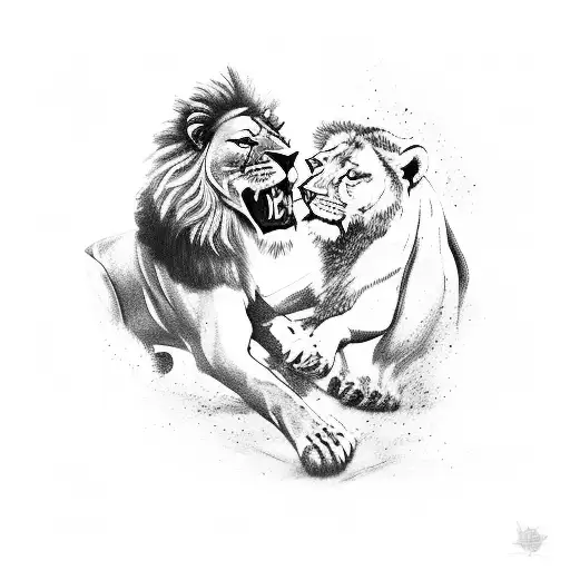 crusader fighiting a lion tattoo design idea