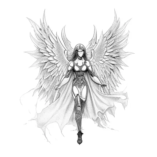 A guardian angel protecting against a demonic invasion tattoo design idea