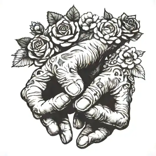 granddaughter holding grandma and grandpas hand reaching tattoo design idea
