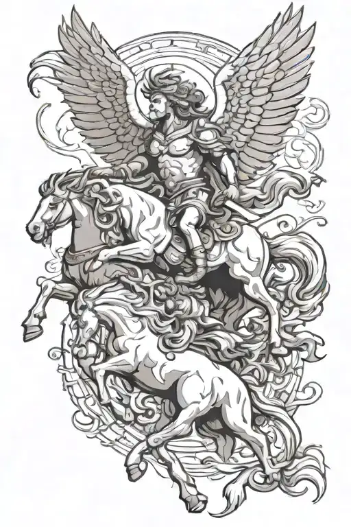 Rebellion on Mount Olympus of the Phoenix, the Chimera, Hercules, Bellerophon riding Pegasus, Icarus, the Lernaean Hydra tattoo design idea
