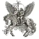 Rebellion on Mount Olympus of the Phoenix, the Chimera, Hercules, Bellerophon riding Pegasus, Icarus, the Lernaean Hydra tattoo design idea
