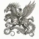 Rebellion on Mount Olympus of the Phoenix, the Chimera, Hercules, Bellerophon riding Pegasus, Icarus, the Lernaean Hydra tattoo design idea