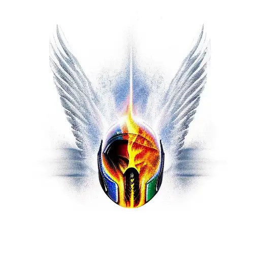 winged wheel helmet moto fire end tattoo design idea