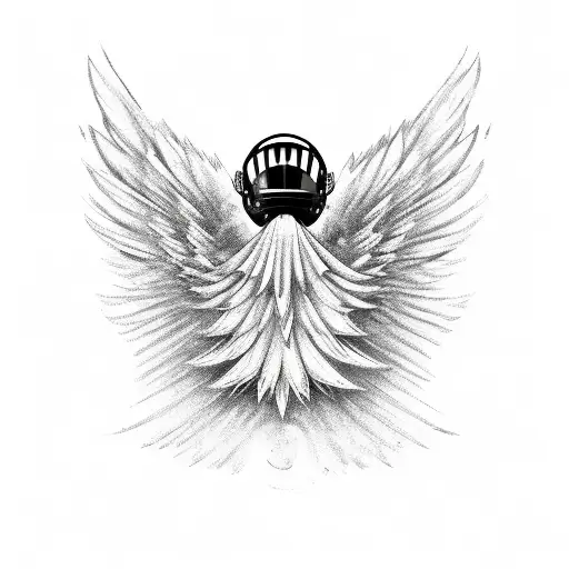 winged wheel fire end feathers with motorcycle helmet tattoo design idea