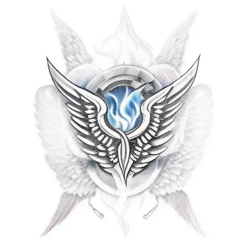 winged wheel fire end feathers with helmet tattoo design idea