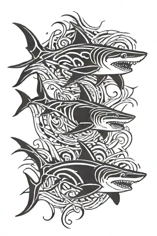sharks swimming tattoo design idea